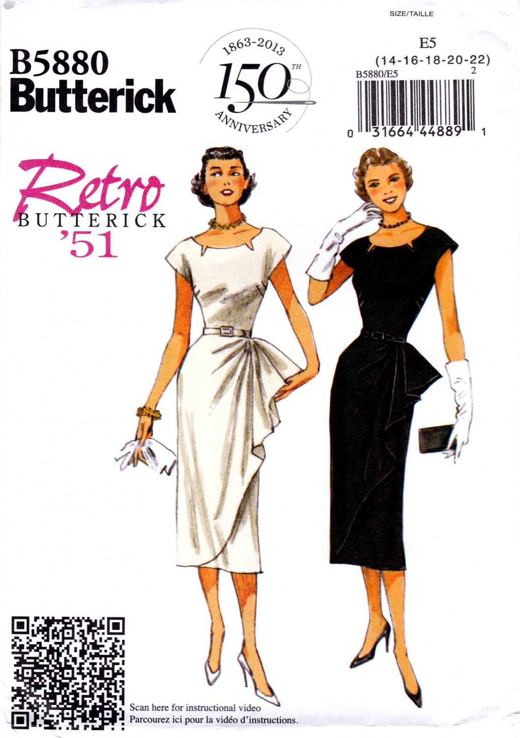 Butterick B5880 5880 Misses Petite Dress and Belt in a 1951 Design Sewing Pattern Sizes 6-8-10-12-14