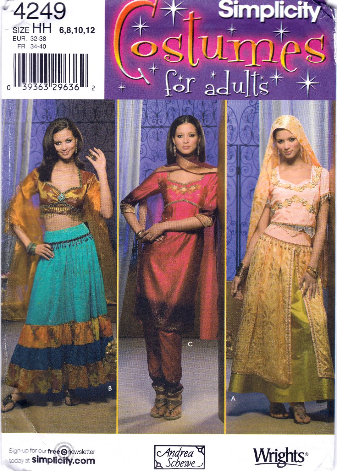 Simplicity 4249 Misses Harem Costumes Belly Dancer Bollywood Sewing Pattern Sizes 6-8-10-12