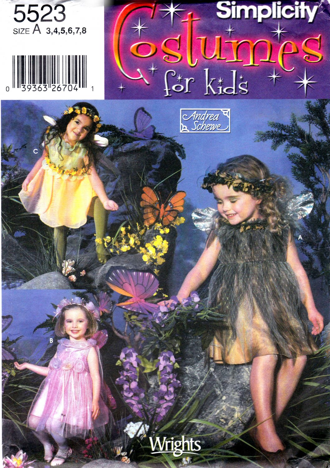 Simplicity 5523 Childs Fairy Costume Collection Sewing Pattern Sizes 3-4-5-6-7-8