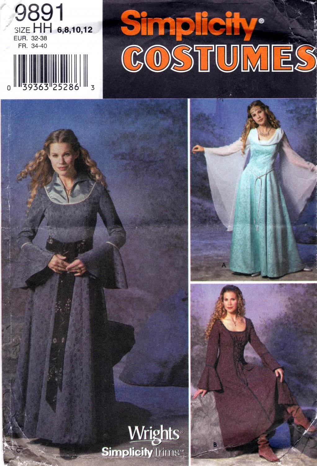 Simplicity 9891 Misses Medieval Dresses Costumes Sewing Pattern Sizes 6-8-10-12