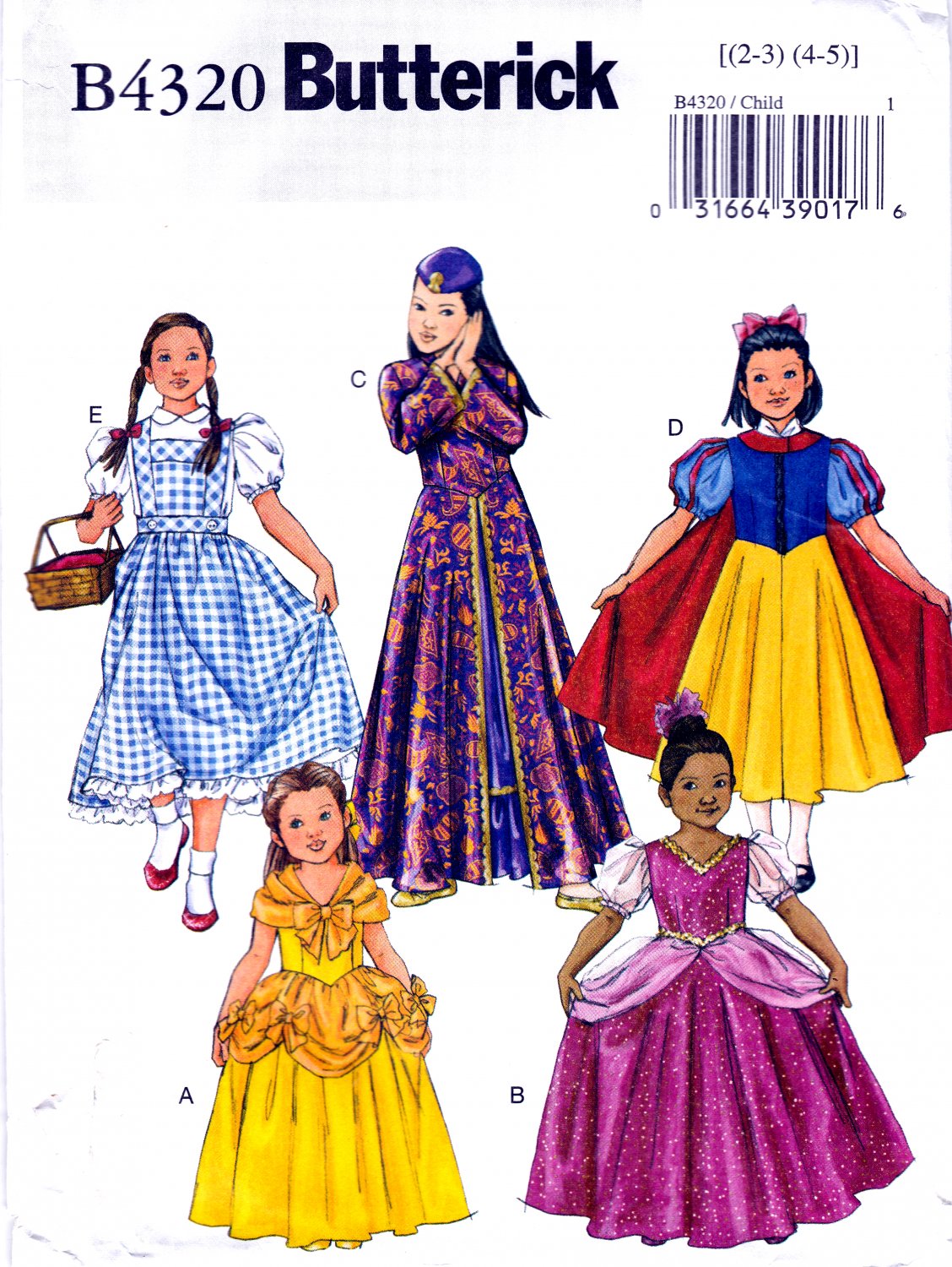 Butterick B4320 4320 Girls Classic Character Costumes Princesses Sewing Pattern Sizes 2-3 4-5