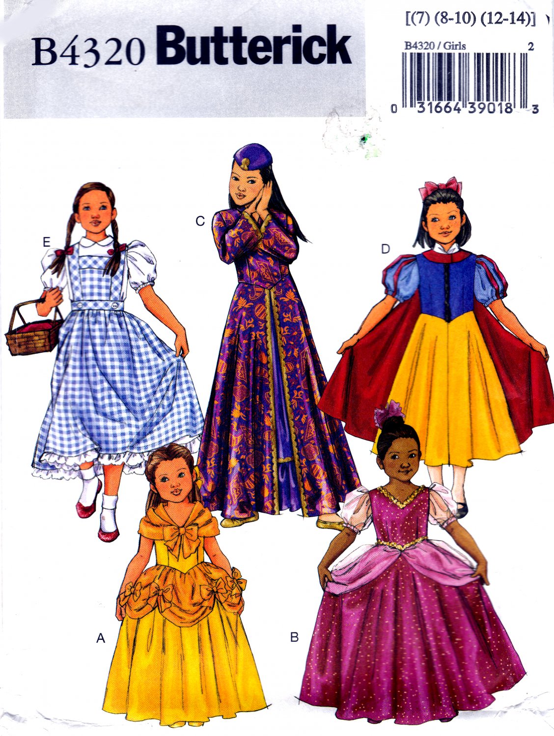 Butterick B4320 4320 Girls Character Costumes Princesses Dorothy Sewing Pattern Sizes 7 8-10 12-14