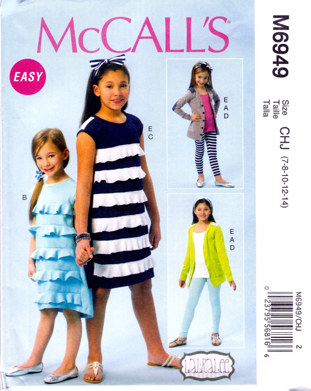 McCall's M6949 Childs/Girl's Cardigan Dresses Belt Leggings Headband Sewing Pattern Sizes 7-14