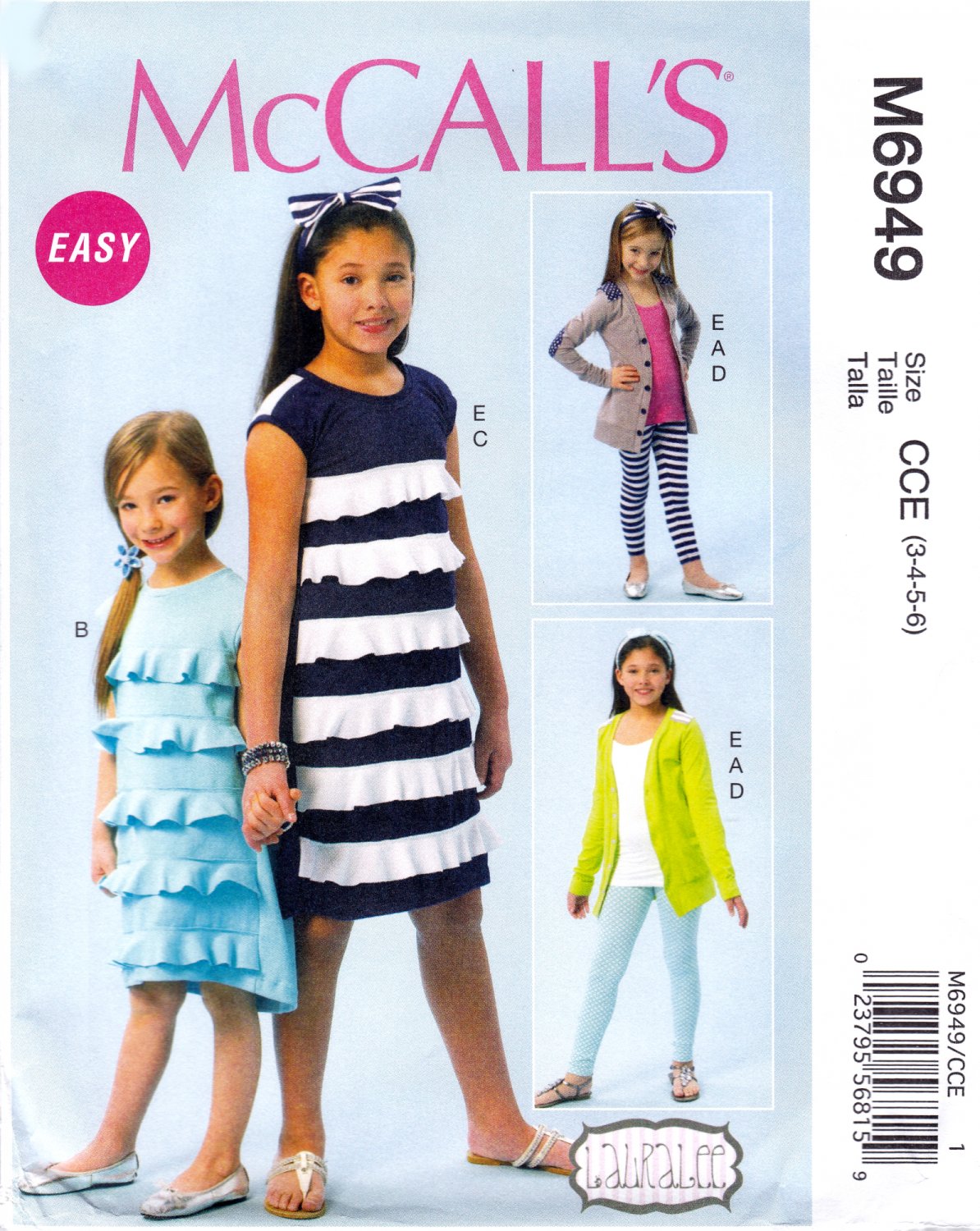 McCall's M6949 Childs/Girl's Cardigan Dresses Belt Leggings Headband Sewing Pattern Sizes 3-4-5-6