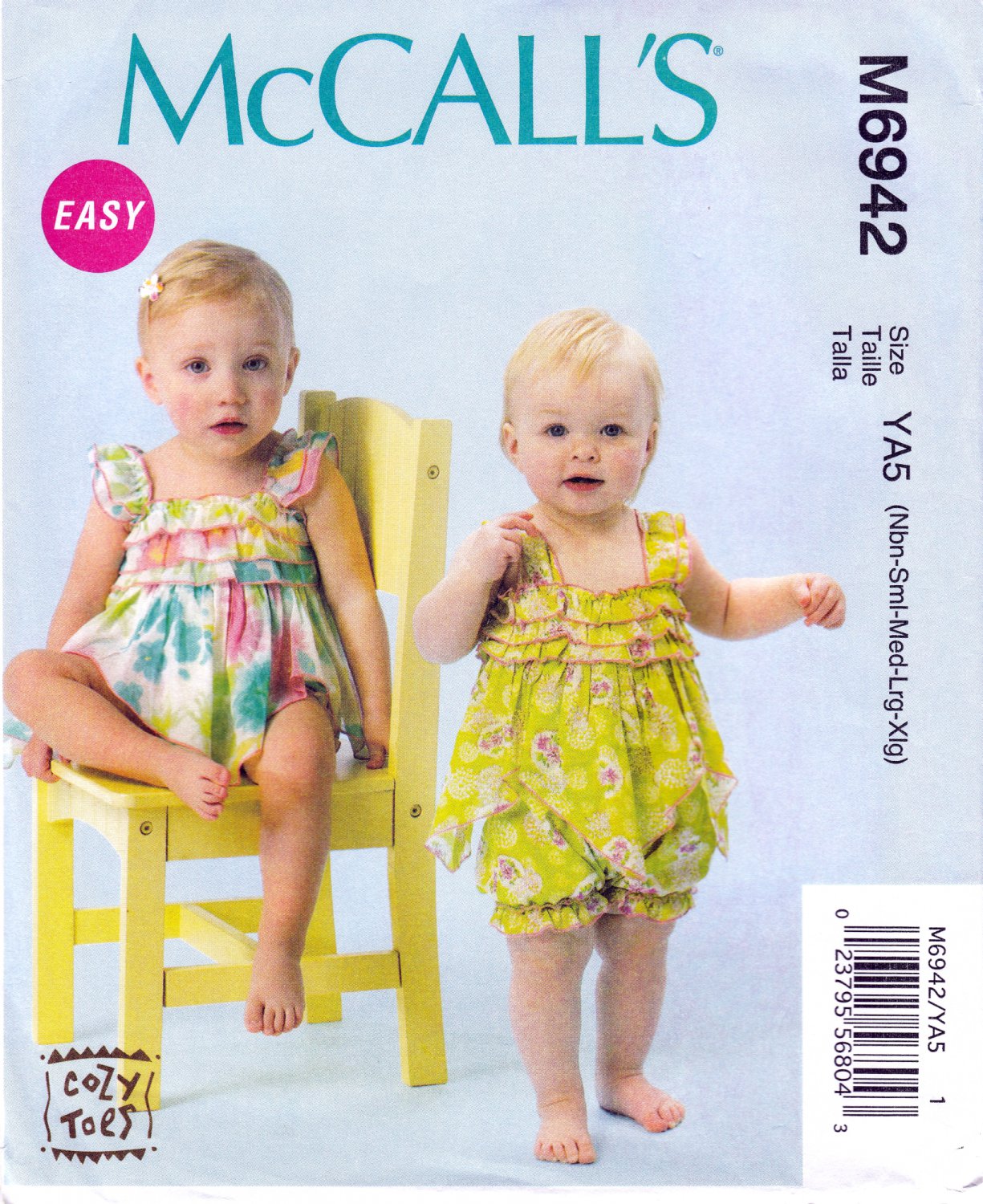 McCall's M6942 6942 Infants Romper Sewing Pattern Sizes Nb-S-M-L-XL