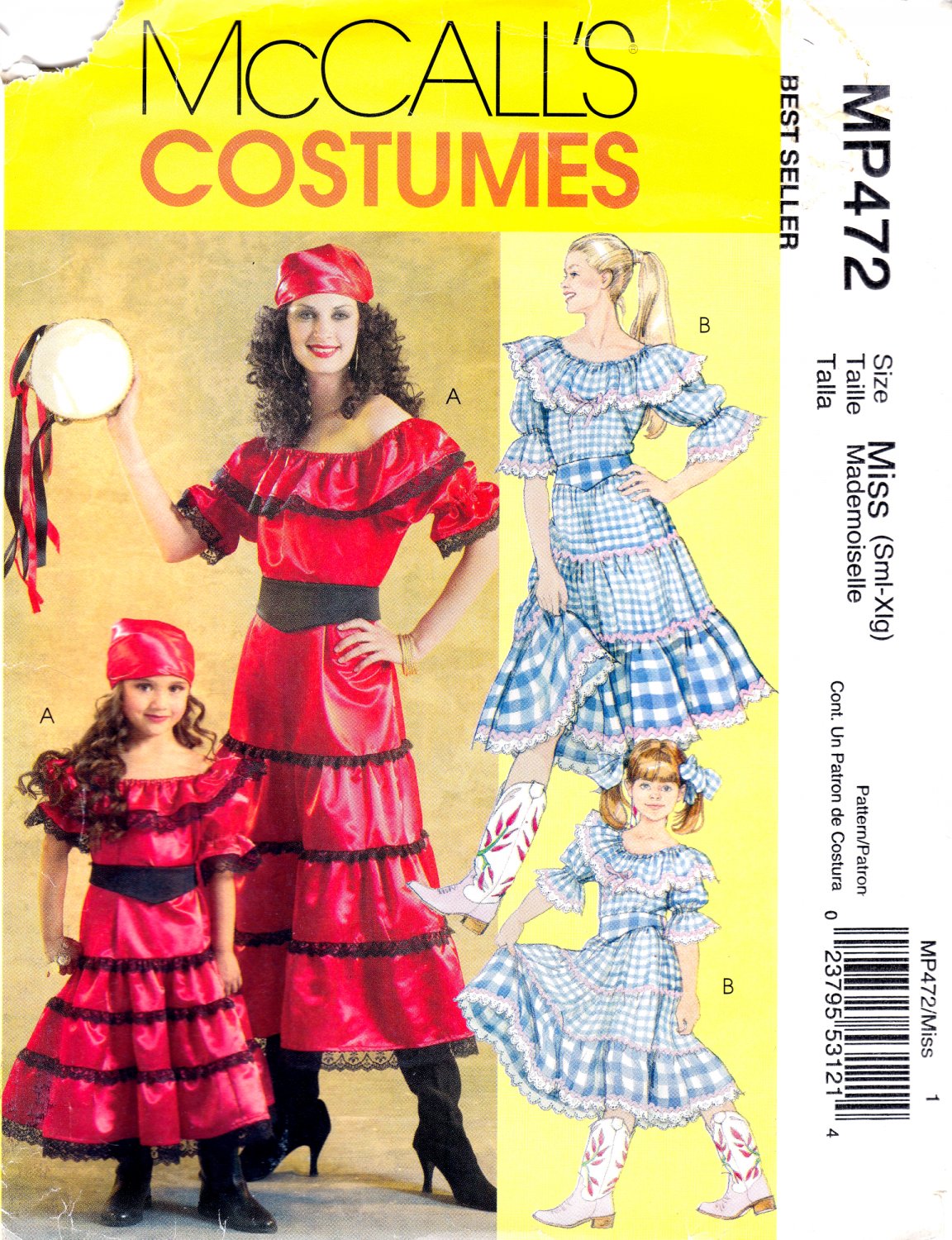McCall's MP472 or 5210 Misses Gypsy & Country Girl Costumes Sewing Pattern Sizes S-Xlg