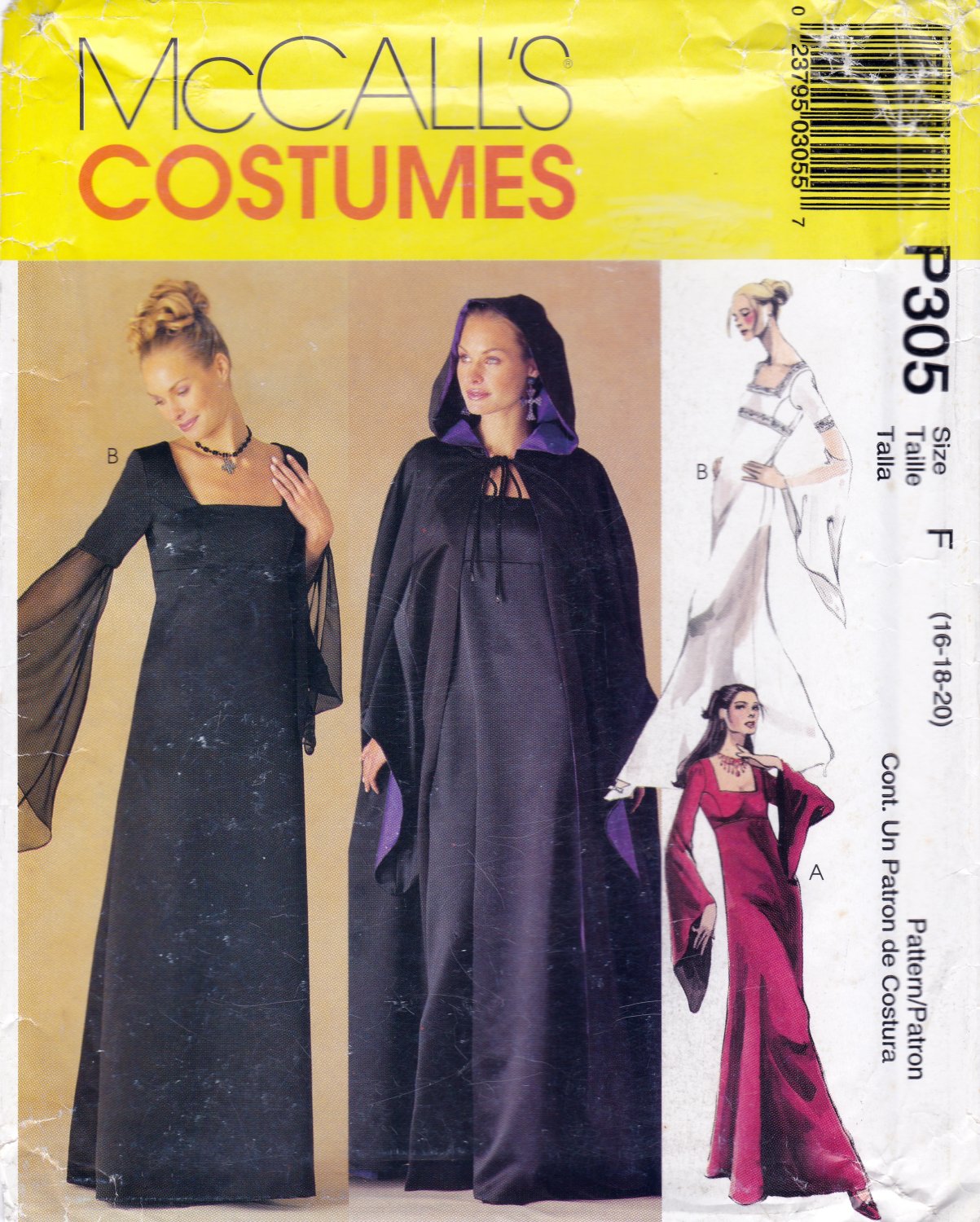 McCall's P305 or 2810 Misses Cosplay Petite Lined Gown Cape Costumes Sewing Pattern Sizes 16-18-20