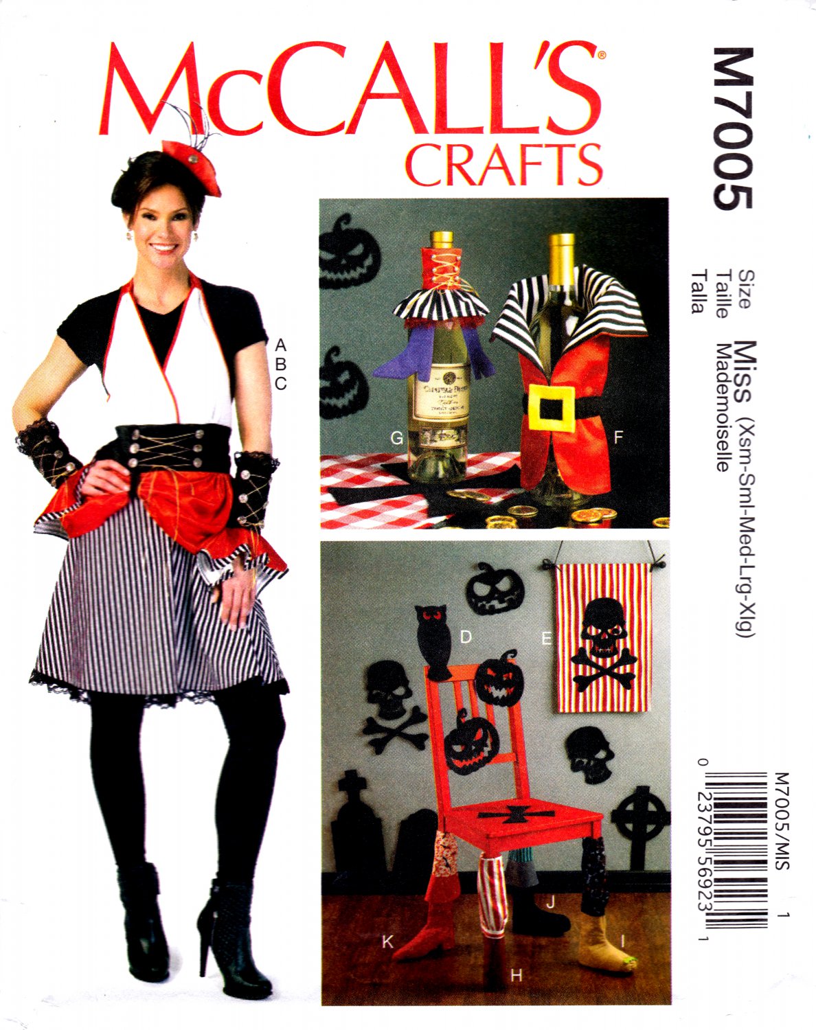 McCall's M7005 7005 Misses Costume Apron Gauntlets Hat Banner Sewing Pattern Sizes Xsm-Xlg