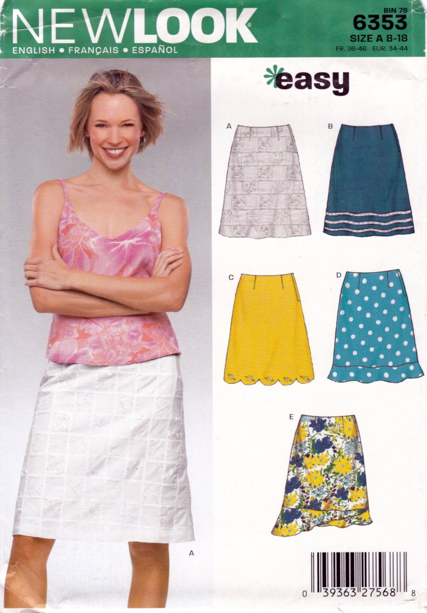 New Look 6353 Misses Easy Sew Skirts Womens Varying Lengths Sewing Pattern Sizes 8-18