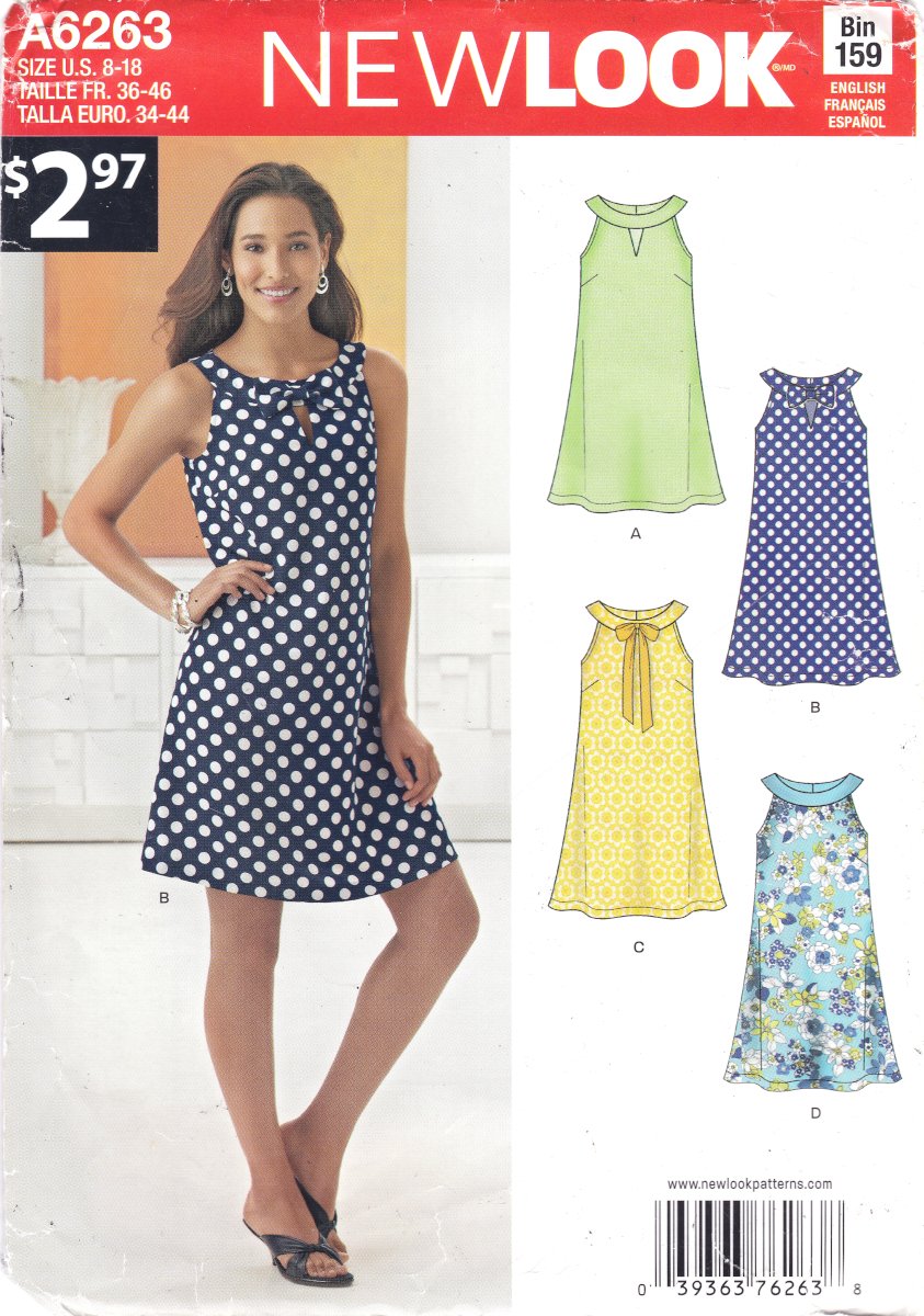New Look A6263 Misses Sleeveless Dress Womens Sewing Pattern Sizes 8-18
