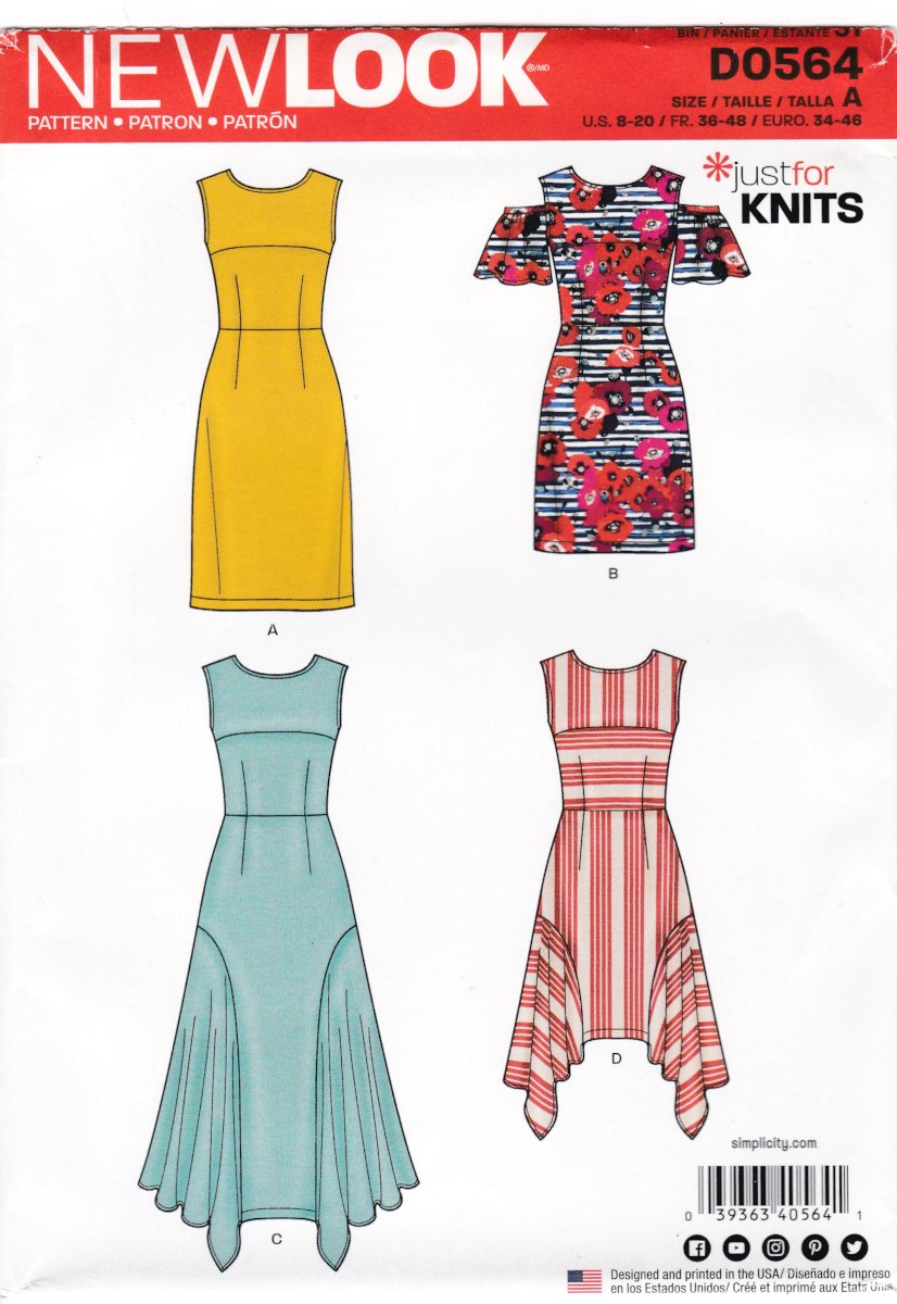 New Look D0564 or 6495 Misses Sleeveless Dress Womens Varying Styles Sewing Pattern Sizes 8-20