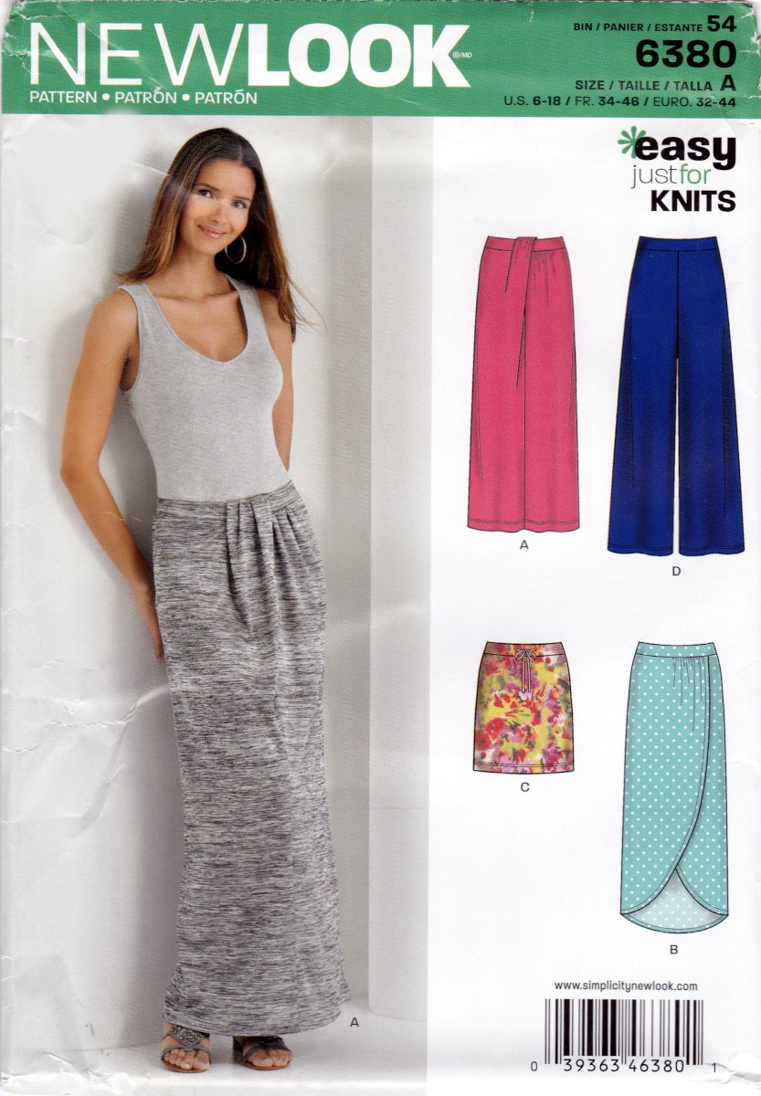 New Look 6380 Misses Pants Skirts Easy Var Styles Knits Womens Sewing Pattern Sizes 6-18