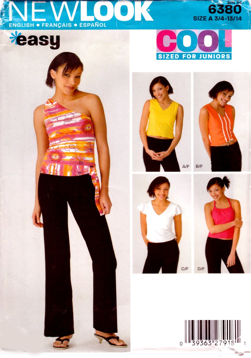 New Look 6380 Juniors Tops Pants Various Styles Sewing Pattern Sizes 3/4-13/14