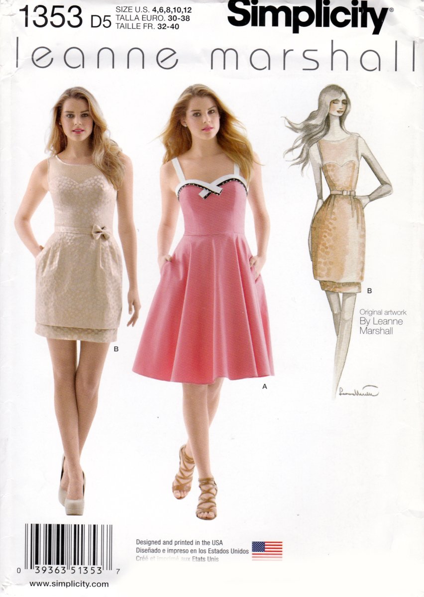 Simplicity 1353 Misses Leanne Marshall Dresses Sleeveless Sewing Pattern Sizes 4,6,8,10,12