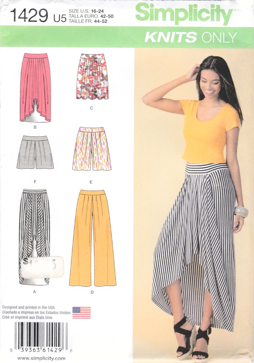 Simplicity 1429 Misses Skirts Pants Shorts Knits Pull-On Various Styles Sewing Pattern Sizes 16-24