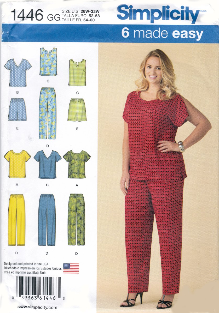 Simplicity 1446 Womens Pants Tops Shorts Easy Sew Variations Sewing Pattern Sizes 26W-32W
