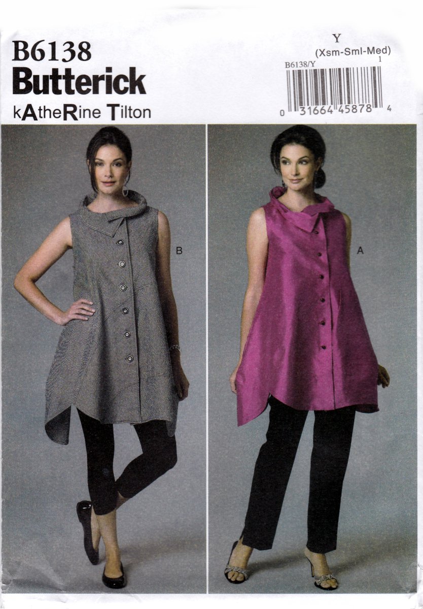 Butterick B6138 6138 Misses Sleeveless Unlined Vest Button Up Sewing Pattern Sizes Xsm-Sml-Med