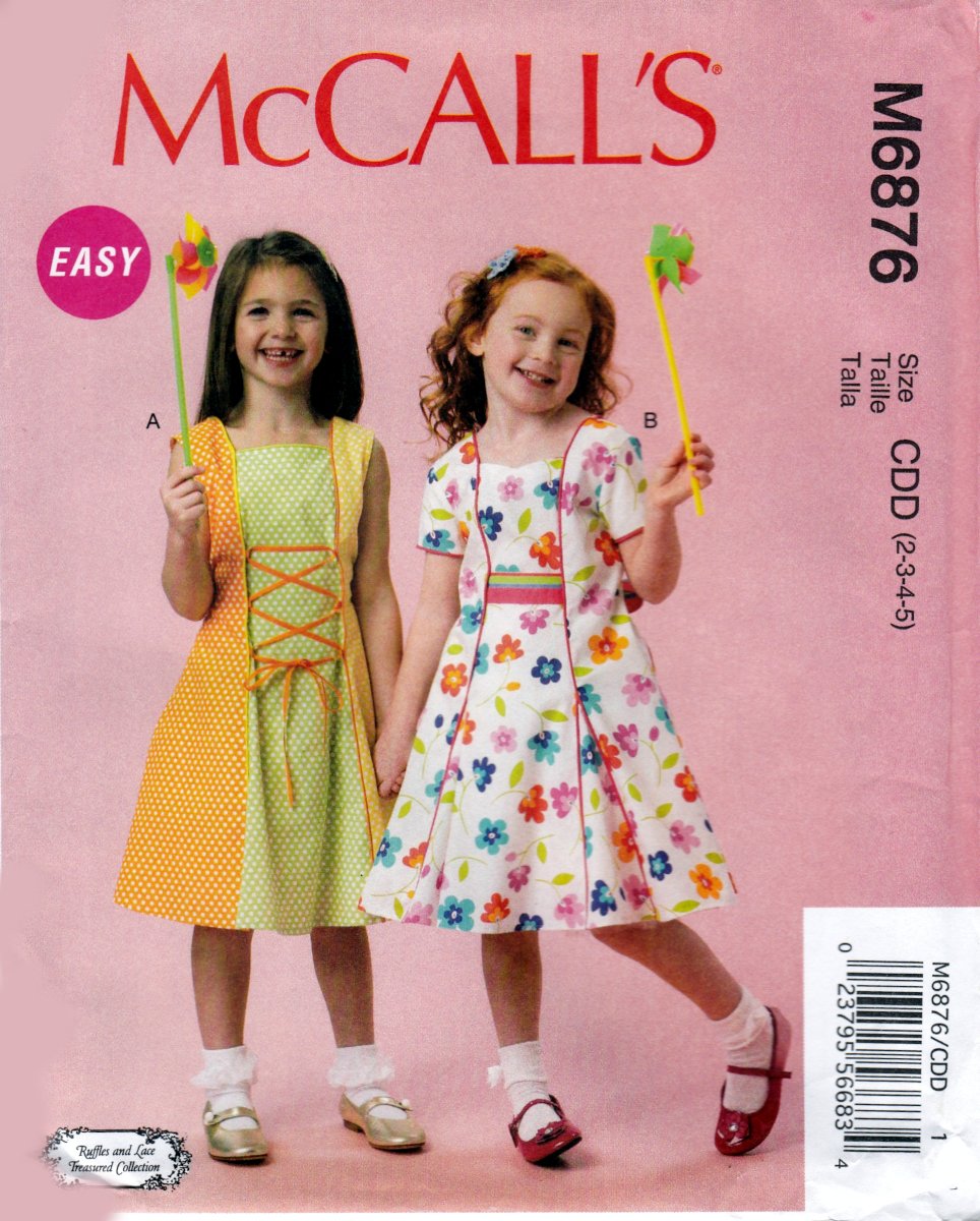 McCall's M6876 6876 Girls Dresses Petticoats Kids Tie Waist Sewing Pattern Sizes 2-3-4-5