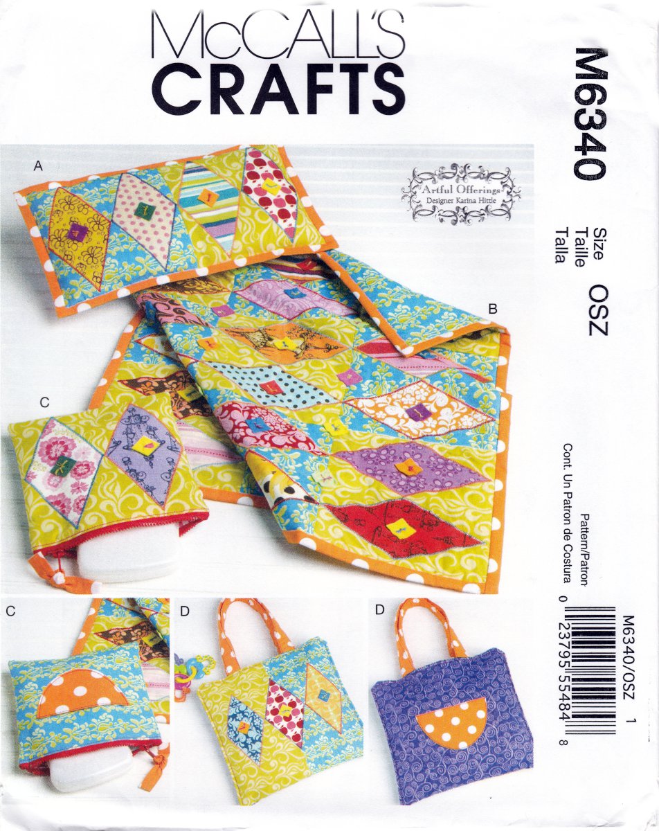 McCall's M6340 6340 Crafts Pillow Quilt Diaper Bag Tote Zip Case Sewing Pattern Sizes OSZ