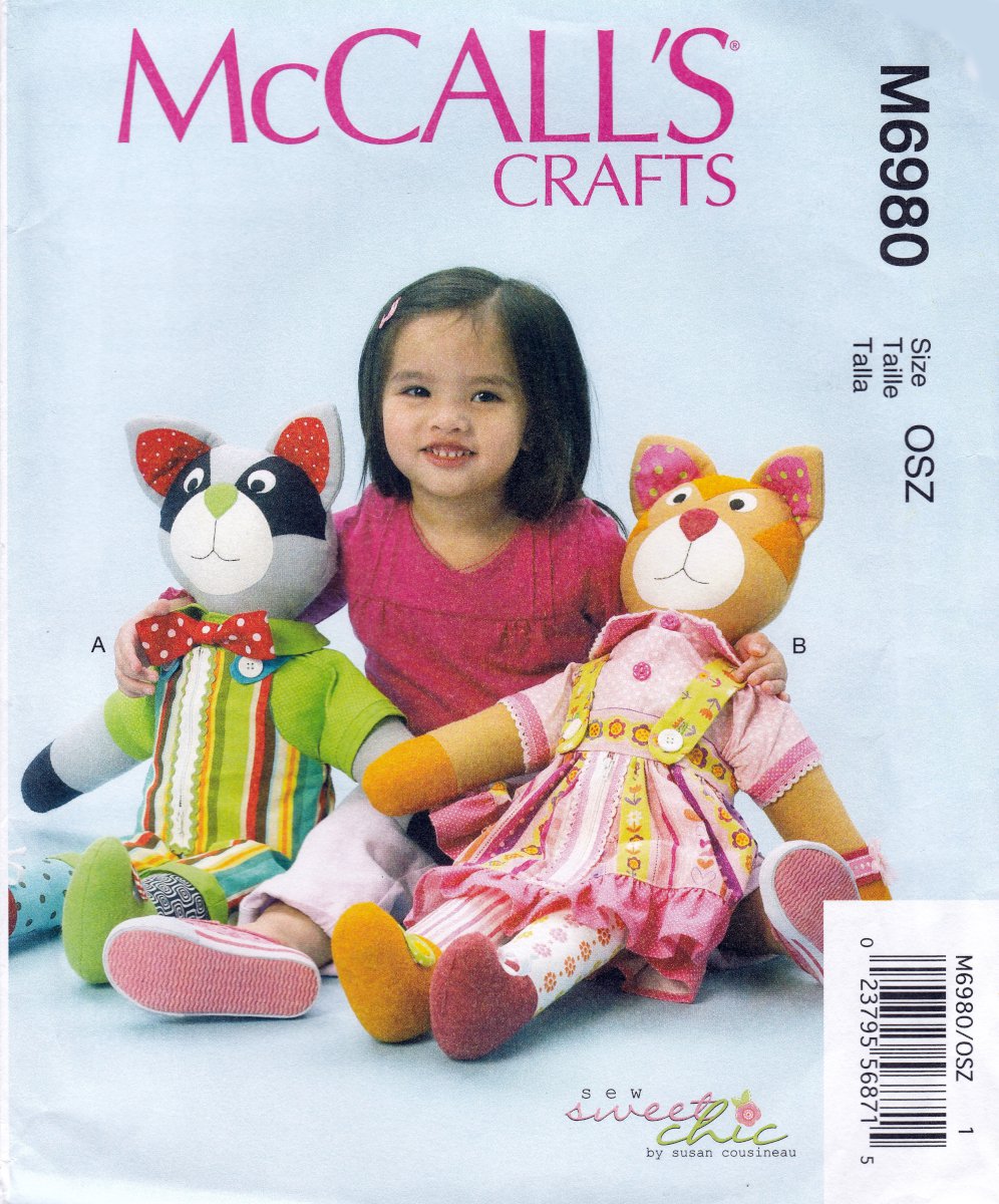 McCall's M6980 6980 Crafts Raccoon Cat Learn To Button Sewing Pattern Sizes OSZ