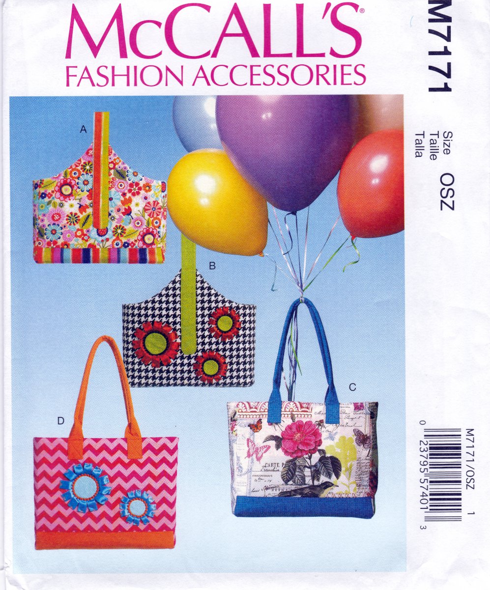 McCall's M7171 7171 Crafts Tote Bags Sewing Pattern Sizes OSZ