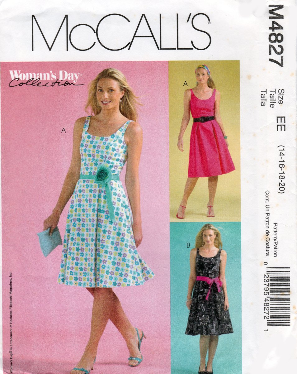 McCall's M4827 4827 Misses Petite Dress Tie Belt Close Fit Womens Sewing Pattern Sizes 14-16-18-20