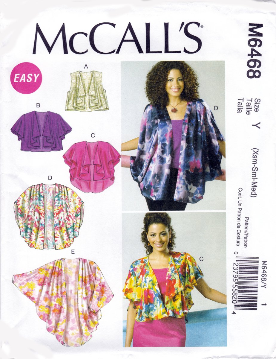 McCall's M6468 6468 Misses Jackets Vests Unlined Easy Sewing Pattern Sizes Xsm-Sml-Med