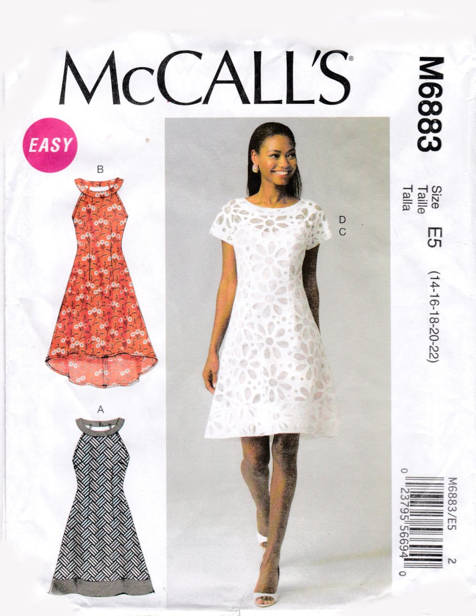 McCall's M6883 6883 Misses Dresses and Slip High-Low Hem Womens Easy Sewing Pattern Sizes 14-22