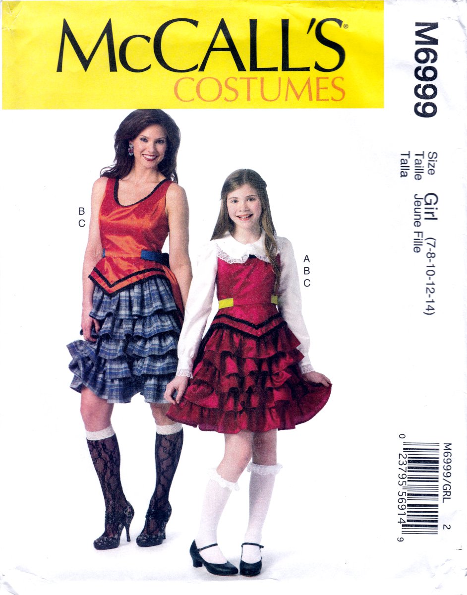 McCall's M6999 6999 Girls Costume Dress Ruffled Skirt Kids Sewing Pattern Sizes 7-8-10-12-14