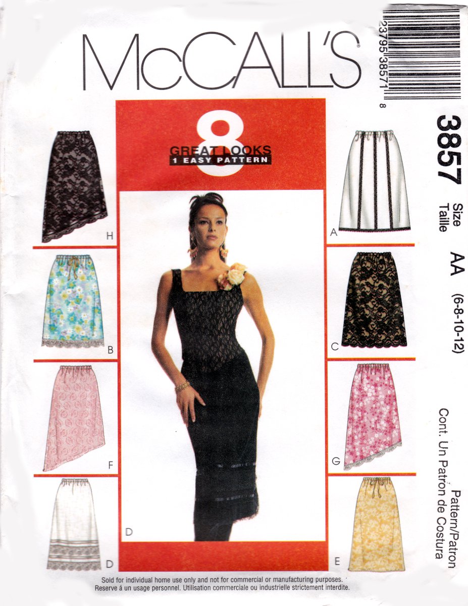 McCall's 3857 M3857 Misses Lined and Unlined Skirts 8 Looks Easy Sewing Pattern Sizes 6-8-10-12