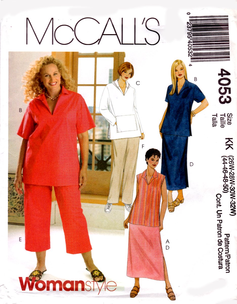 McCall's 4053 M4053 Womens Top Skirt Pants Two Lengths Petite Sewing Pattern Sizes 26W-50