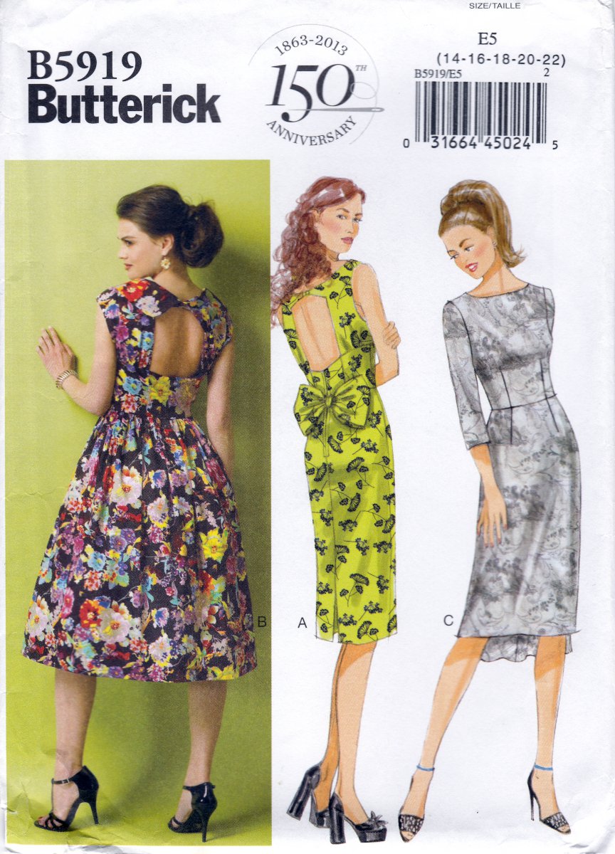 Butterick B5919 5919 Misses Womens Lined Dresses Sewing Pattern Sizes 14-16-18-20-22