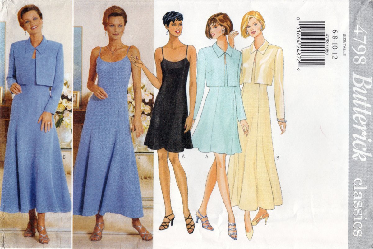 Butterick 4798 B4798 Misses Formal Dresses Jackets Sewing Pattern Sizes 6-8-10-12
