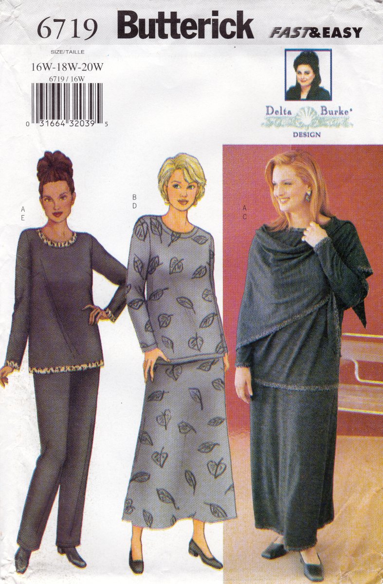 Butterick 6719 B6719 Womens Dress Formal Petite Top Skirt Pants Wrap Sewing Pattern Sizes 16W-20W