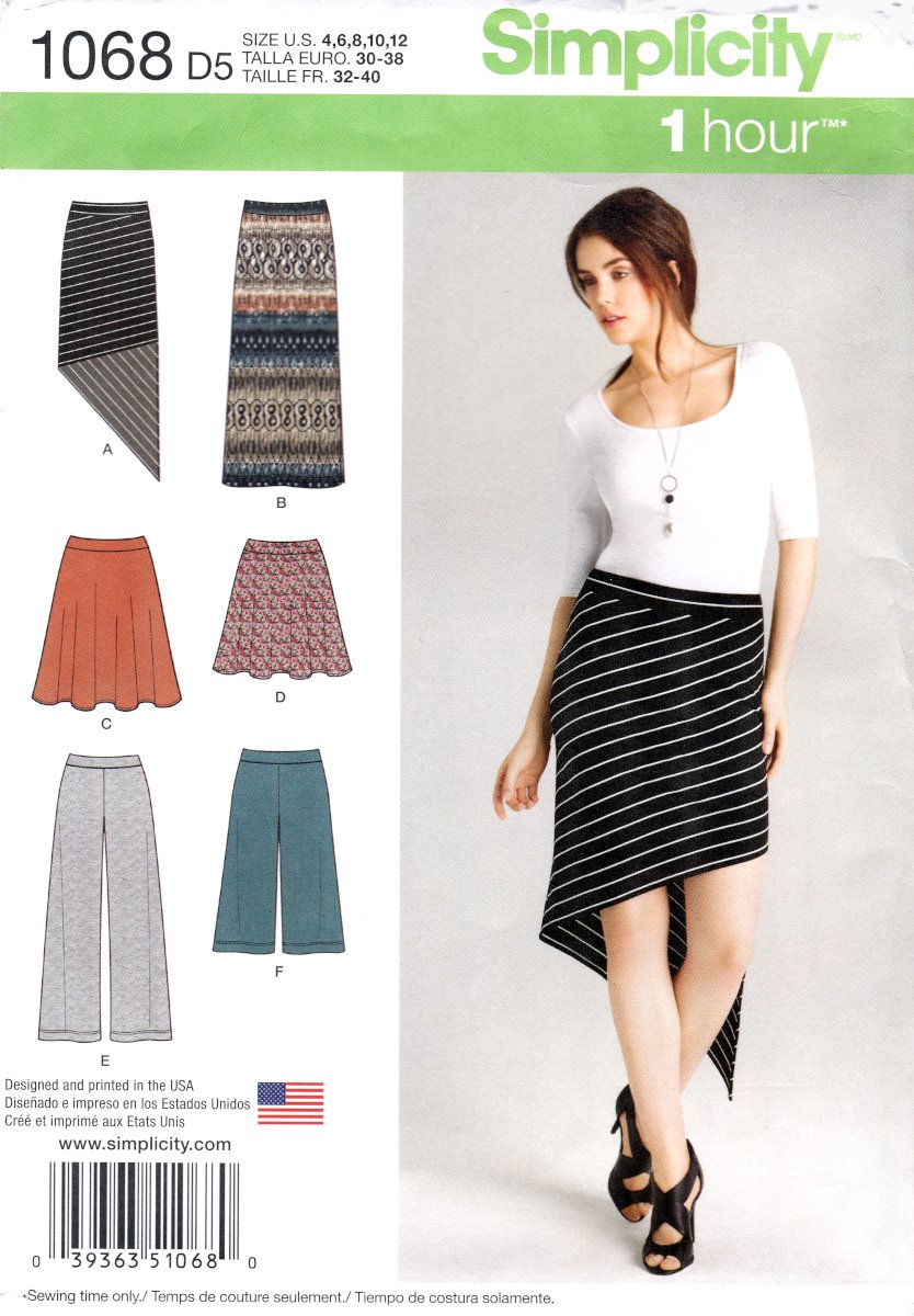 Simplicity 1068 Misses Knit Skirts Pants Length Variations Sewing Pattern Sizes 4-6-8-10-12