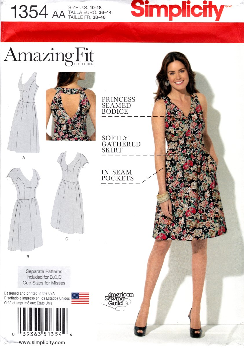 Simplicity 1354 Misses/Womens Dress Individual Cup Sizes Sewing Pattern in sizes 10-18