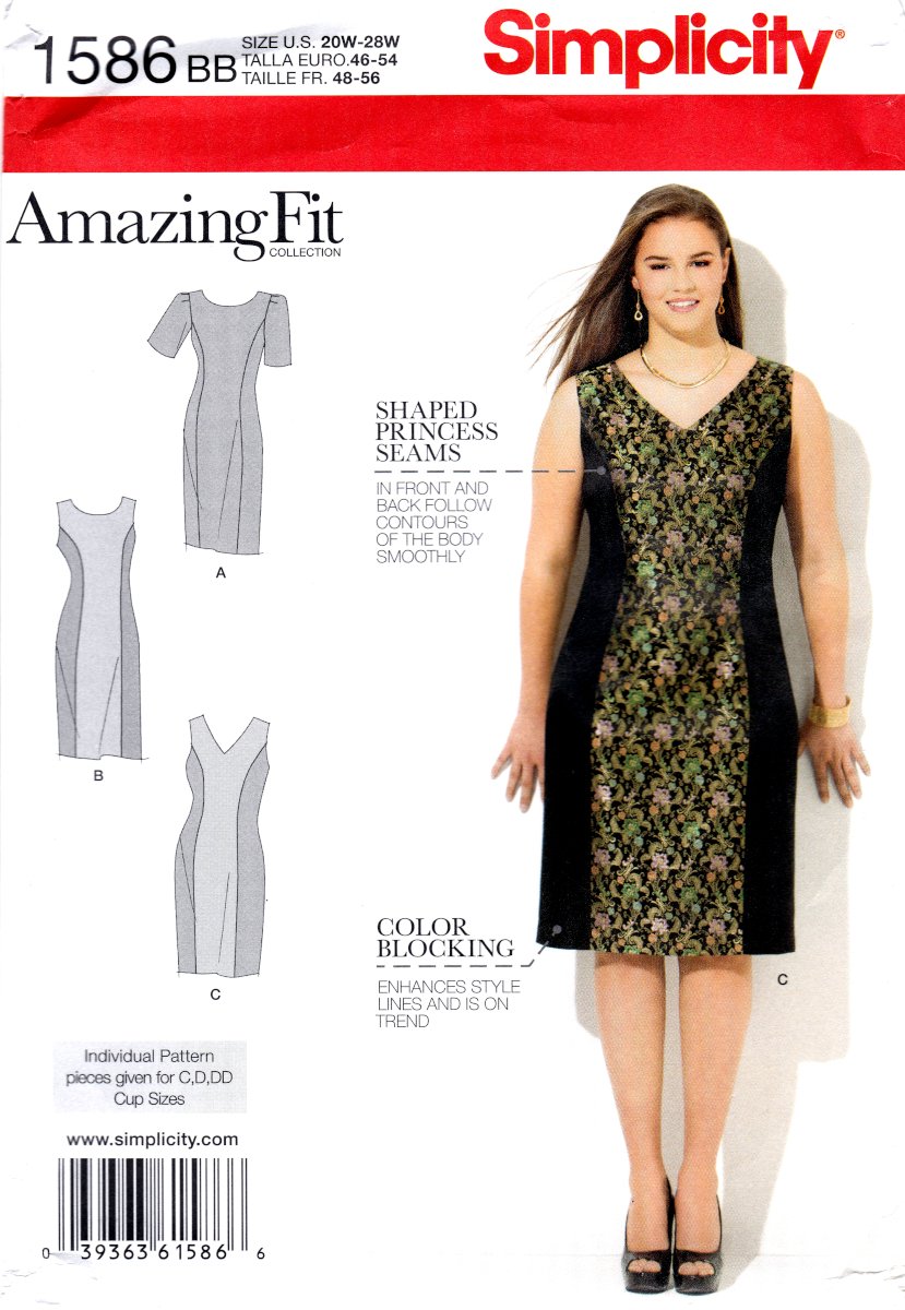 Simplicity 1586 Womens Misses Dress Various Fits & Cup Sizes Sewing Pattern in sizes 20W-28W