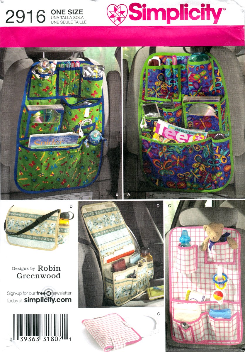 Simplicity 2916 Craft Sewing Pattern for Car Organizers Size OSZ