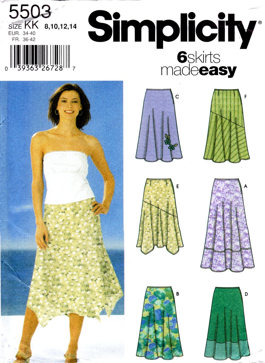 Simplicity 5503 Misses Skirts Two Lengths Trim Variations Sewing Pattern in sizes 8-10-12-14