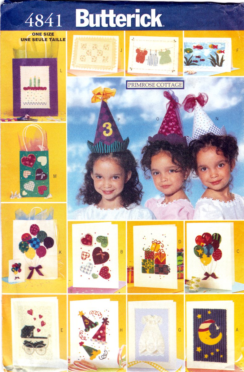 Butterick 4841 Crafts No-Sew Party Cards Bags and Hats Sewing Pattern in sizes OSZ