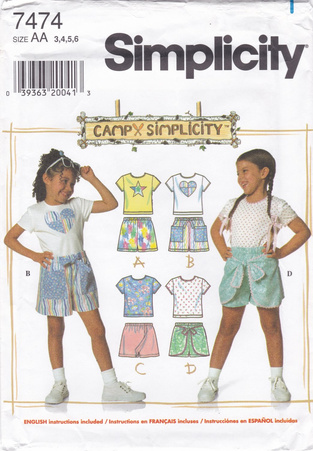 Simplicity 7474 Girls Shorts Pullover Knit Tops Child Sewing Pattern Sizes 3-4-5-6