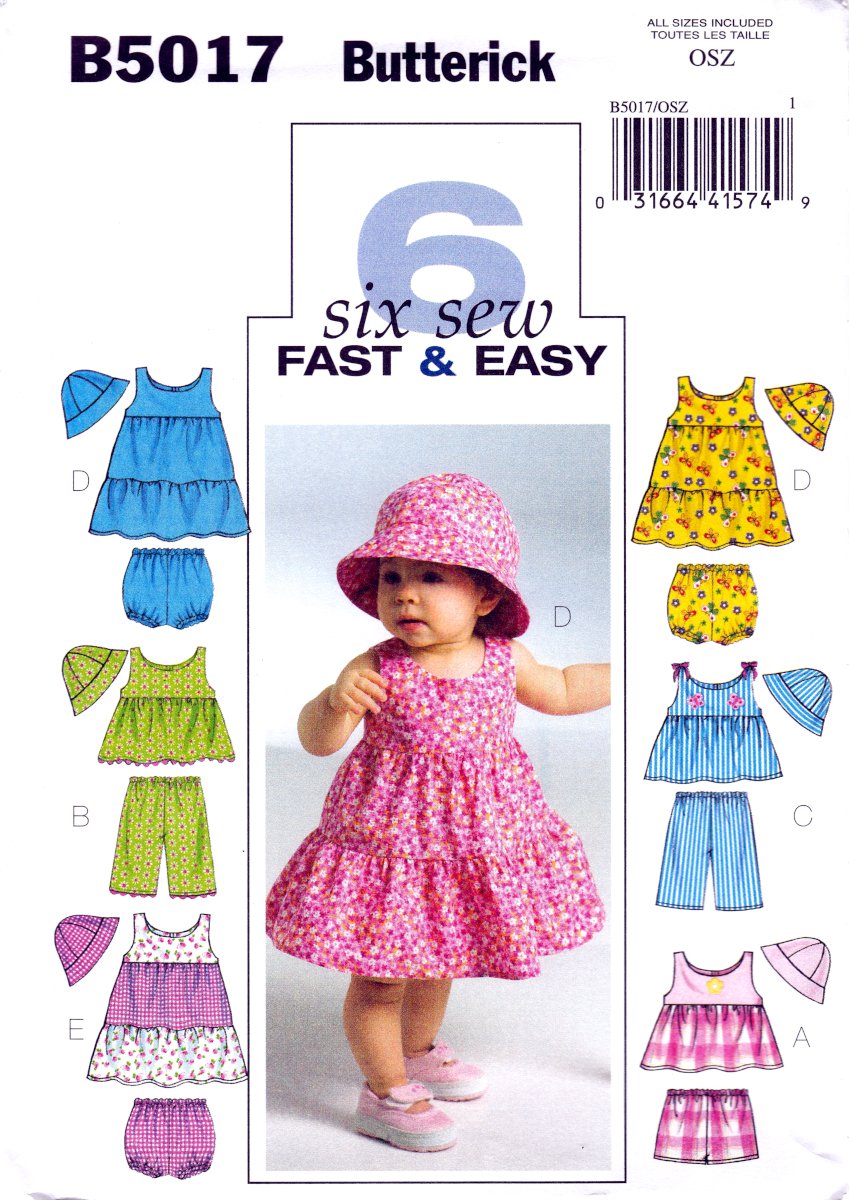 Butterick B5017 Infants Top Dress Panties Shorts Pants Hat Sewing Pattern sizes OSZ