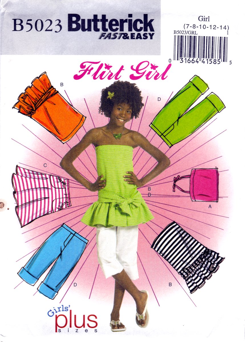 Butterick B5023 Girls Plus Pants Top Skirt Sewing Pattern sizes 7-8-10-12-14