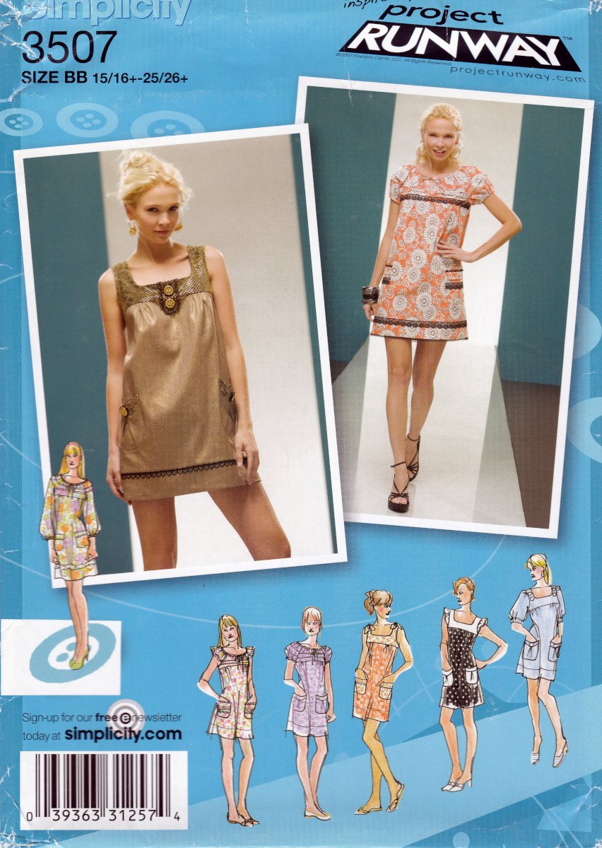 Simplicity 3507 Juniors Plus Mini Dress Sewing Pattern Sizes 15/16 - 25/26 Plus