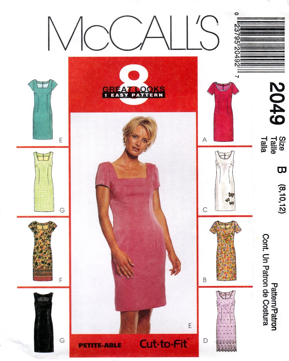 McCall's 2049 Misses Dresses 8 Looks Sleeve and Neckline Variations Sewing Pattern sizes 8-10-12