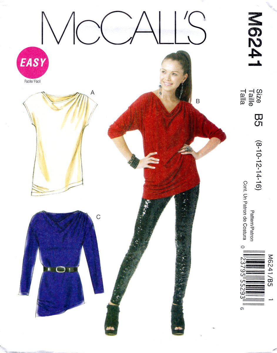 McCall's M6241 Misses Tunics Two Lengths Pullover Drop Shoulder Sewing Pattern Sizes 8-10-12-14-16