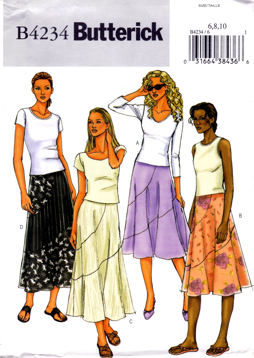 Butterick B4234 Misses Very Loose Fit Skirts Flared Lined Size Zip Sewing Pattern sizes 6-8-10