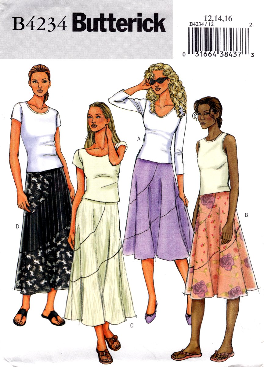 Butterick B4234 Misses Skirts Very Loose Fit Flared Lined Side Zip Sewing Pattern Sizes 12-14-16