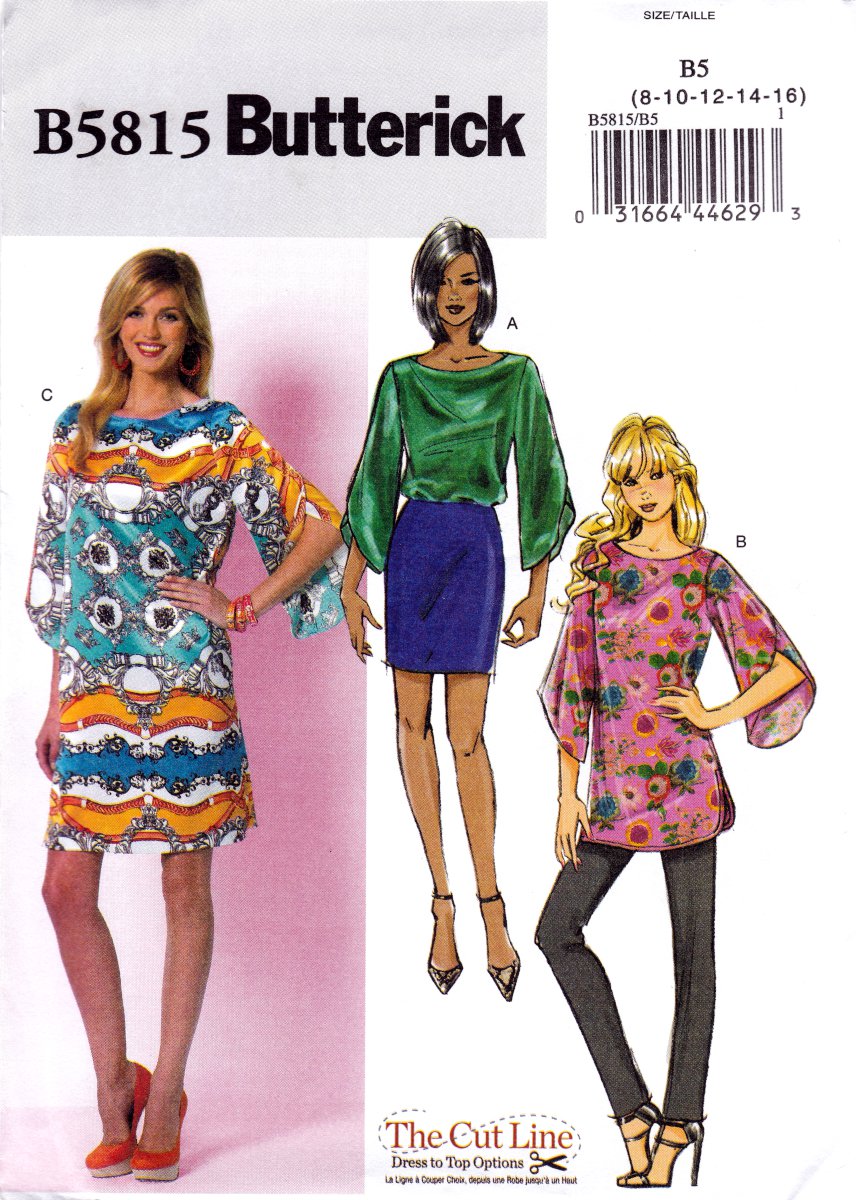 Butterick B5815 Misses Top Tunic Dress Pullover Loose Fitting Sewing Pattern sizes 8-10-12-14-16