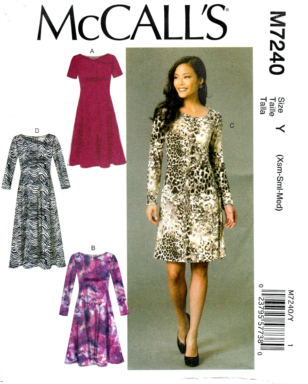 McCall's M7240 Misses Dresses Loose Fitting Pullover Sewing Pattern Sizes Xsm-Sml-Med